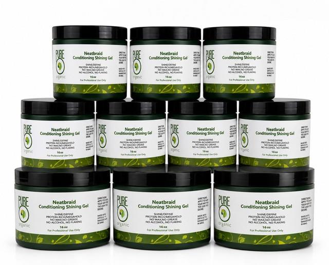 10 Pack Pure O Organic Neatbraid Conditioning Shine Hair Gel Mega Hold 16 Oz