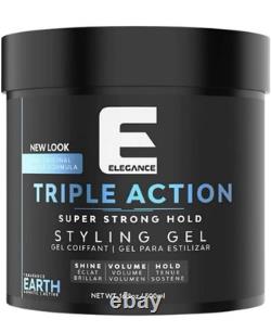 12 x Elegance Hair Gel Triple Action/Extra Strong Hold Earth 500mL each