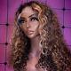 22 Inch Curly Wavy Brown Ombre Blonde Wigs Lace Front Human Hair Wig Baby Hair