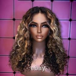 22 Inch Curly Wavy Brown Ombre Blonde Wigs Lace Front Human Hair Wig Baby Hair