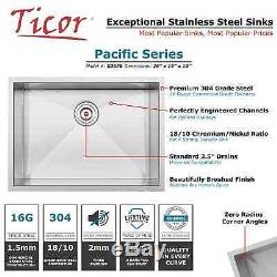 26 Ticor S3670 Pacific Series 16-Gauge Stainless Steel Undermount Single Basin