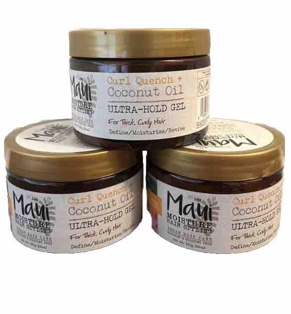3 Maui Moisture Hair Styling Curl Quench + Coconut Oil Ultra-hold Gel 12 Oz