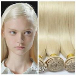 #60 Platinum Blonde 1/3/4 Bundles Straight Remy Human Hair Extensions Weave