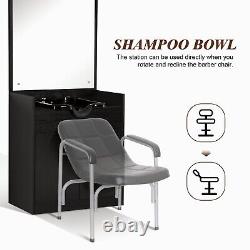 BarberPub Backwash Shampoo Bowl Sink Chair Station with Mirror 3130