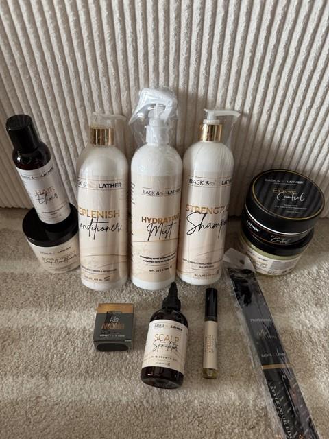 Bask & Lather Mega Growth & Style Bundle + Free Edge Brush Hair Styling Set