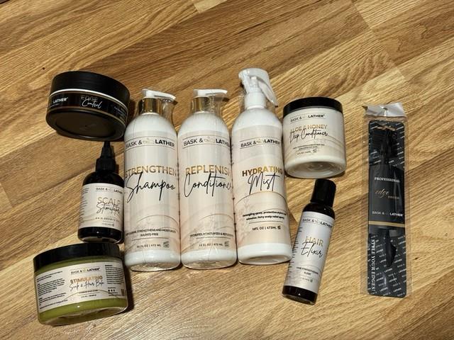 Bask & Lather Mega Growth & Style Bundle + Free Edge Brush Hair Styling Set