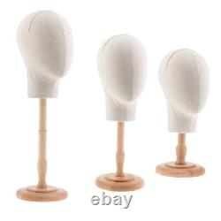 Canvas Mannequin Head Model+Detachable Wood Stand Wigs Making Hats Caps Display