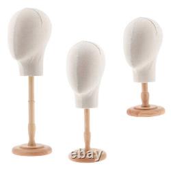 Canvas Mannequin Head Model+Detachable Wood Stand Wigs Making Hats Caps Display