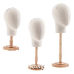 Canvas Mannequin Head Model+Detachable Wood Stand Wigs Making Hats Caps Display