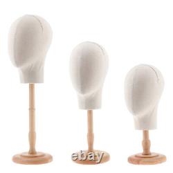 Canvas Mannequin Head Model+Detachable Wood Stand Wigs Making Hats Caps Display