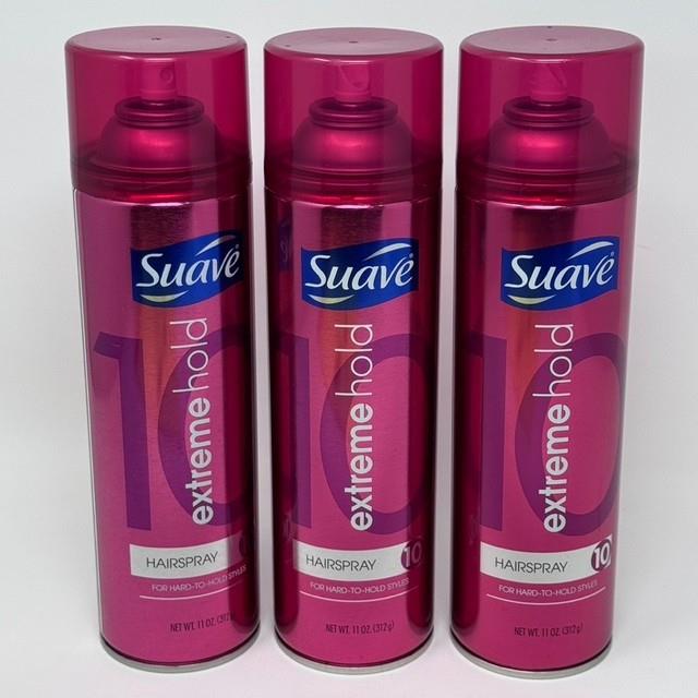 Lot Of 3 Suave Extreme Hold Hairspray #10 Hard To Hold Styles, 11oz New