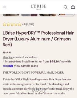 L'Brise Paris Hyper Professional Hair Dry. Red. New In Box
