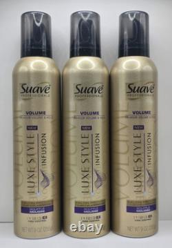 Lot of 3 -Suave Professionals Volume Luxe Style Infusion #4 Souffle Mousse 9 oz