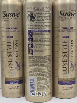 Lot of 3 -Suave Professionals Volume Luxe Style Infusion #4 Souffle Mousse 9 oz