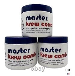 Lot of 3 Tubs Master Krew Comb Extra Super Hold Hair Styling Prep 4 oz