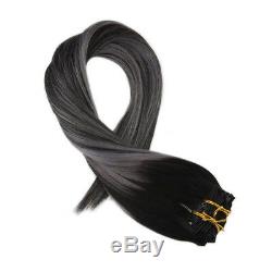 Moresoo 60cm Clip in Extensions Human Hair Balayage Colour Off Black #1B to
