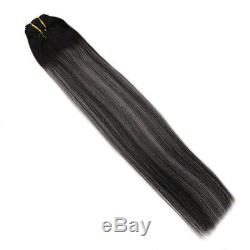 Moresoo 60cm Clip in Extensions Human Hair Balayage Colour Off Black #1B to