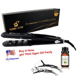 Professional Steam Flat Iron Hair Straightener Straightening Styler + Organ Oil