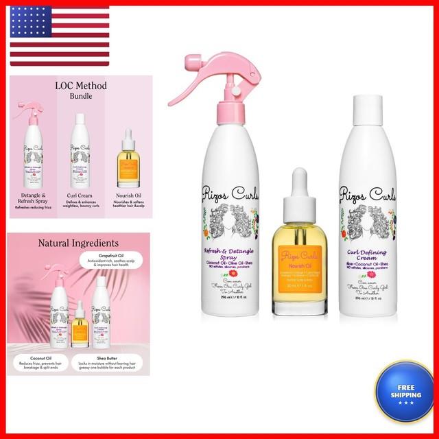 Rizos Curls Loc Method Bundle Refresh Detangle Spray, Nourish Oil, Curl