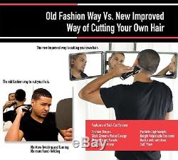 SELF CUT Three Way Mirror Hair Grooming Chrome Plated with Hanging Bracket Hook