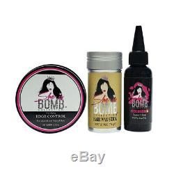 She Is Bomb Collection Edge Control 3.5oz+Hair Wax Stick 2.7oz+Growth Oil 2.1 oz