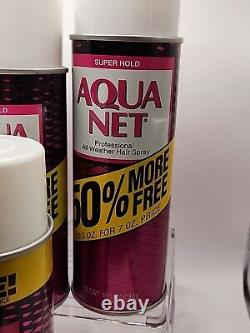 Vintage Aqua Net Super Hold All Weather Hair Spray Pink Can Lot Of 8 Faberge
