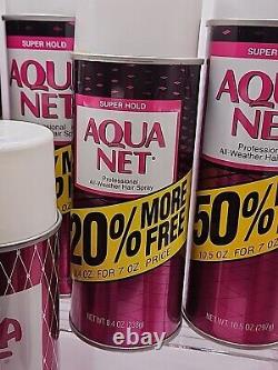 Vintage Aqua Net Super Hold All Weather Hair Spray Pink Can Lot Of 8 Faberge