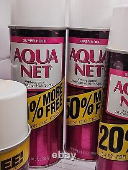 Vintage Aqua Net Super Hold All Weather Hair Spray Pink Can Lot Of 8 Faberge
